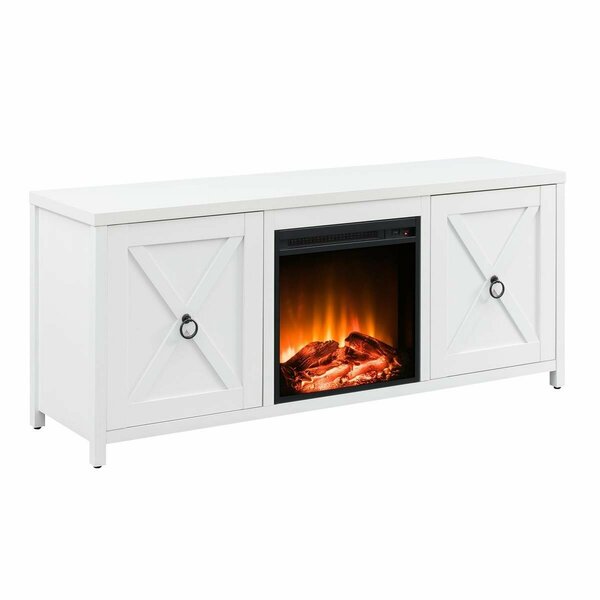 Hudson & Canal Henn  Hart  Granger White TV Stand with Log Fireplace Insert - 24 x 58 x 15 in. TV0675